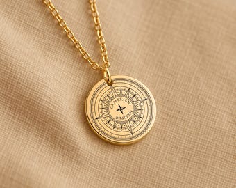 Collar con brújula de dirección de campaña, colgante de moneda grabada, regalo de marketing