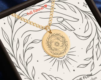 Collar con moneda, colgante talismán, dije grabado, regalo de artista, acero inoxidable, chapado en oro.