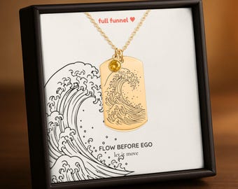 Collar con colgante personalizado con piedra natal y diseño de ola, talismán "Déjate llevar por la corriente".