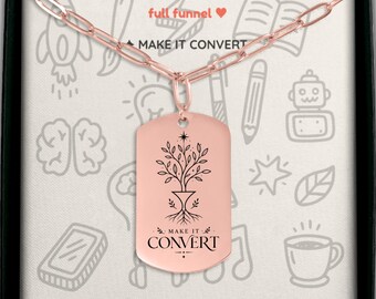 Collar con clip, regalo para especialistas en marketing CRO, colgante CTA para fundadores, chapado en oro rosa.