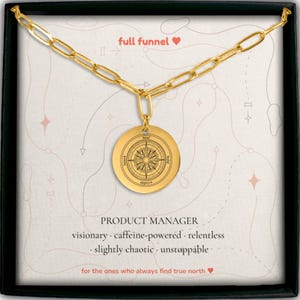 Kompass-Halskette für Produktmanager, Roadmap-Navigator-Geschenk, goldene Büroklammerkette