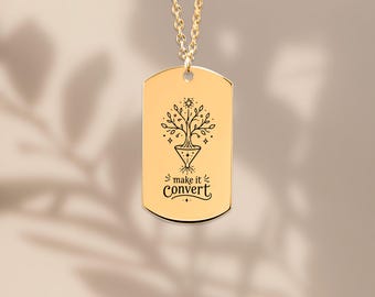 Haz que se convierta: collar con etiqueta grabada, regalo para gerente de crecimiento de marketing, colgante con humor corporativo