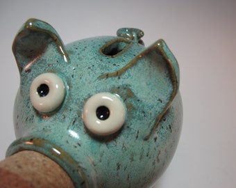 Pottery Bank Pottery Piggy Bank Child Bank Christening Gift with Snout Cork Stopper