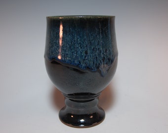 Beer Glass Pottery Water Goblet - Black Blue - 14 ounce