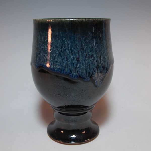 Beer Glass Pottery Water Goblet - Black Blue - 14 ounce