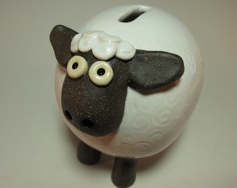 Pottery Bank Pottery Sheep Child COIN Bank Christening Gift Handmade Pottery