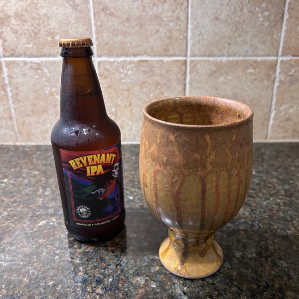 Beer Glass Pottery Water Goblet - Tan Ash Gold - 14 ounce