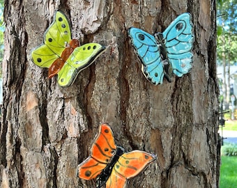 Butterfly Garden Art Outdoor Tree Fence Wall Butterflies - Set of Three