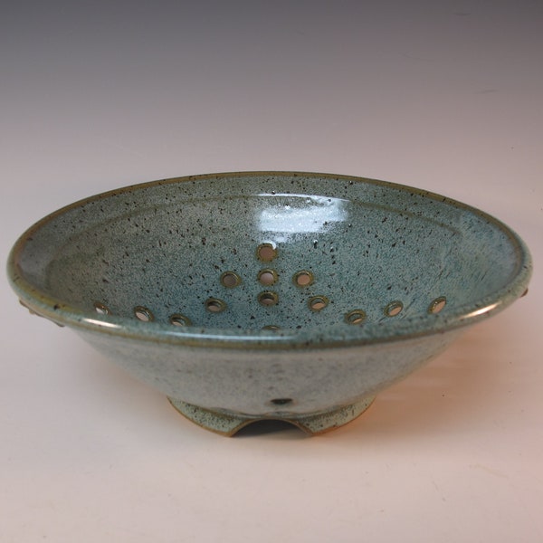 Berry Bowl Fruit Bowl Colander Serving Bowl Aqua Blue-Green Handmade Pottery - In Stock