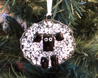 Sheep Lamb Black Sheep Holiday Christmas Fused Glass Ornament - Handmade Gift - In Stock