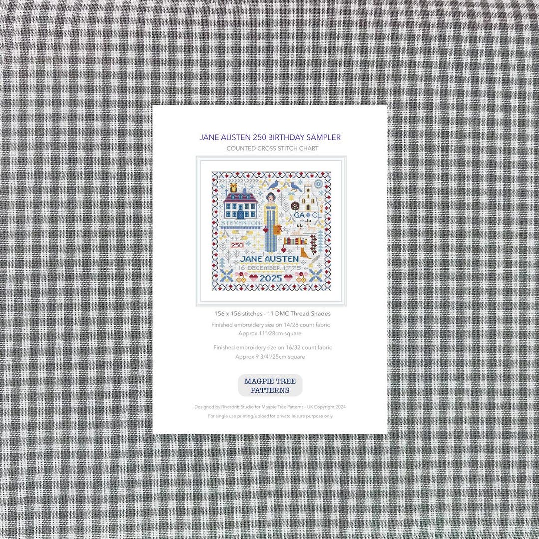 CROSS STITCH DIGITAL Download Pdf Chart Pattern Jane Austen 250 Birth