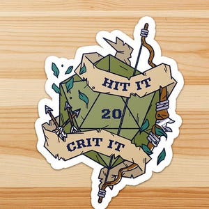 Hit It, Crit It - Adhesivo de vinilo permanente resistente al agua D20 - Calcomanía de juego de rol de fantasía