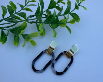 Carmen - Black and Gold Tortoise Modern Statement Polymer Clay Earrings