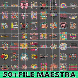 50+ File Retro Maestra Bundle Png, Spanish Teacher Bundle, Bright doodle Teacher Life Png, Teacher Appreciation Gift, Maestra Back To School