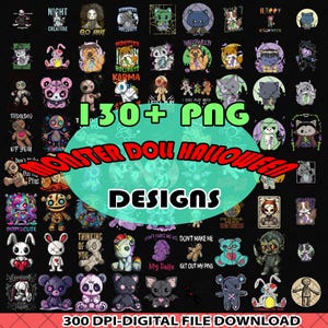 130+ Monster Doll Halloween Png Bundle, Cute Horror Movie Character Png, Doll Kawaii Halloween Sublimation design png,