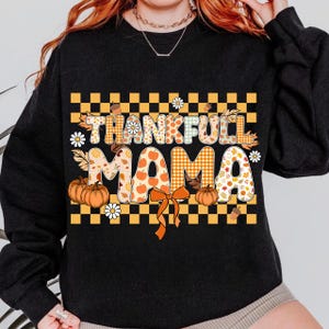 Preppy Thankful Mama Png, Fall Png, Autumn Season png, Retro Thanksgiving Png, Cozy Season, Thankful Mama Coquette Bow Checkered Design