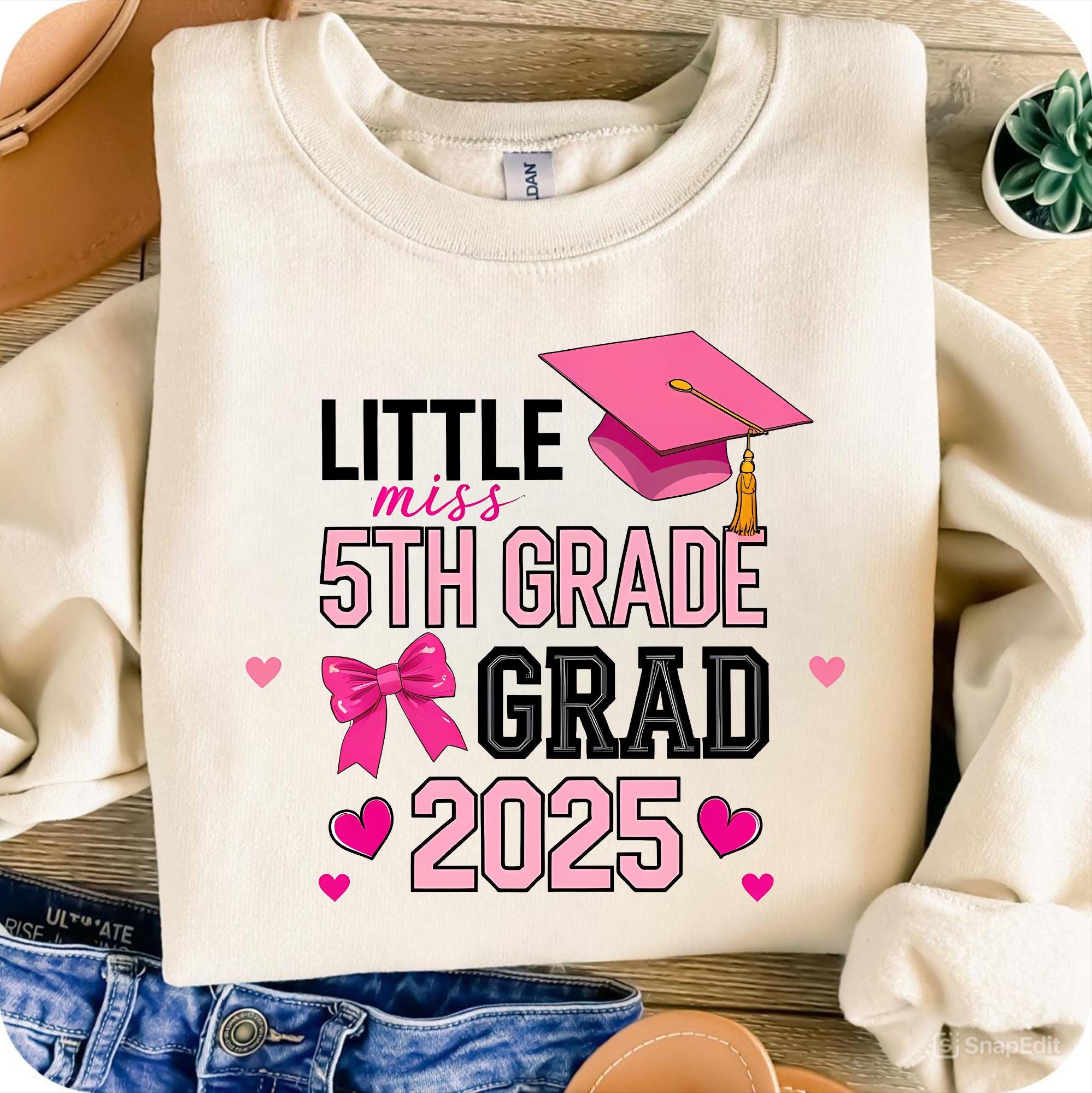 Little Miss 5th Grade Graduation Graduate Coquette Bow Kids png, Graduation 2025 Png, Kids Shirt Png, Pink Bow Senior 2025 Png