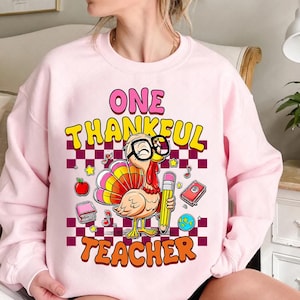 One Thankful Teacher Png, Teacher Thanksgiving Turkey Png, Preppy Fall Teacher Png, Cozy Autumn Teacher Png, Thanksgiving Gift Png