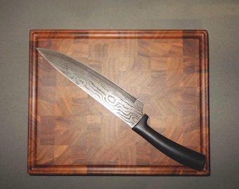 Handmade End Grain Wooden Cutting Board Walnut Wood With Built-in Handles And Juice Groove - The Best Solution For Your Knives