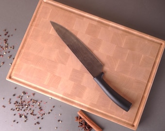 Grande planche à découper en bois d'érable faite main avec poignées intégrées et rainure pour le jus - Meilleur cadeau pour la fête des mères