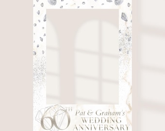 Diamond Wedding Anniversary Selfie Frame, Personalised 60th Anniversary Photo Booth Frame, Custom Anniversary Party Prop