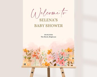 Personalised Printed Floral Baby Shower Welcome Sign: Soft Floral, Custom Baby Shower Board
