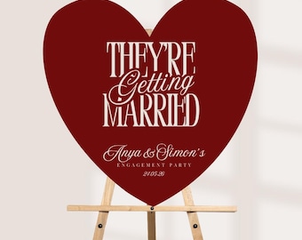 Personalised Engagement Party Welcome Sign – “They’re Getting Married” Heart Board – Elegant Couple Names Sign – Wedding Party Decor