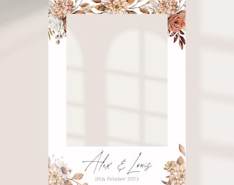 Personalised Autumn/ Fall Wedding Printed Selfie Frame: 8 Autumnal Designs - Photo Booth Prop - Customise Names & Date - Fall Wedding Decor