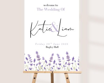Personalised Lavender Wedding Welcome Sign | Custom Wedding Entrance Board | Floral Wedding Welcome Board | Foam Board Wedding Sign