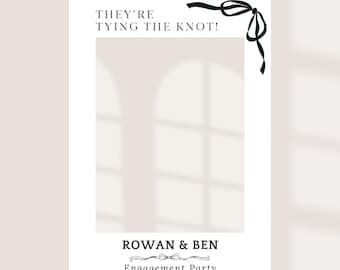 They're Tying The Knot Bow Engagement Party Selfie Frame, Black Ribbon Modern Engagement Sign, Custom Names Frame
