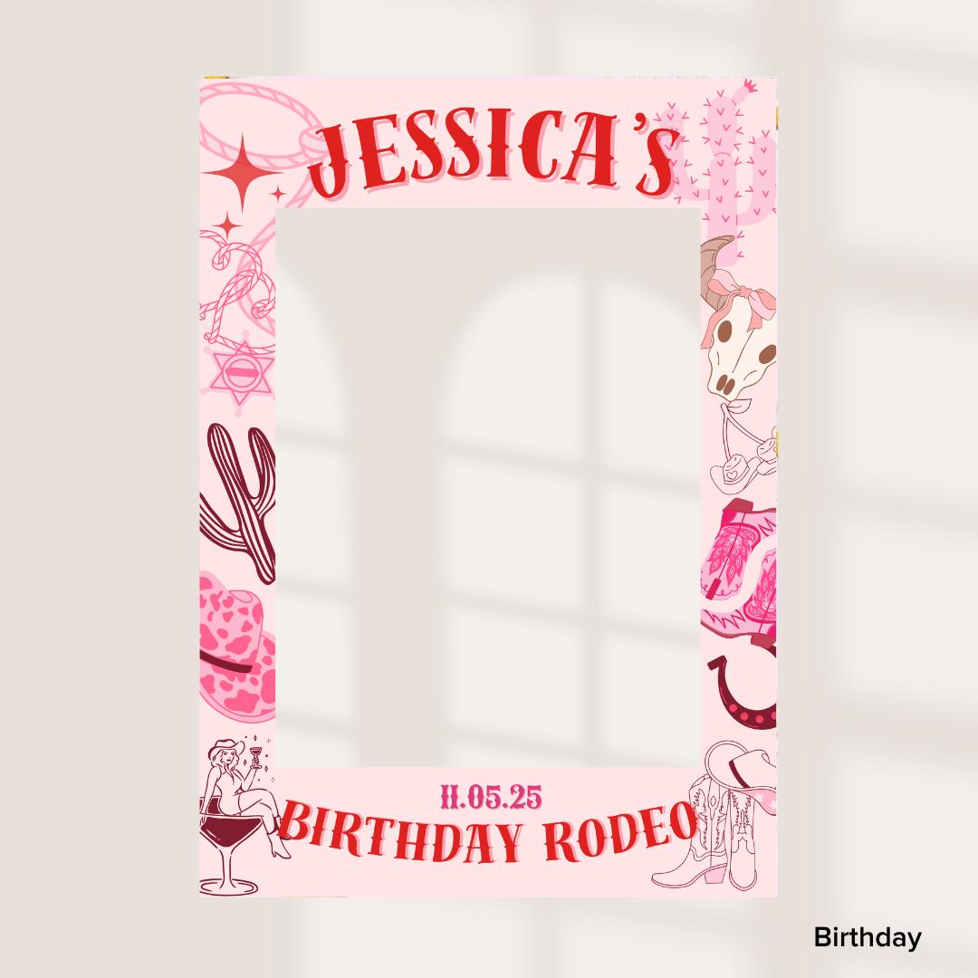 First Year Rodeo Frame Personalised Printed Rodeo Selfie Frame: Pink Cowgirl Party Photo Prop ...