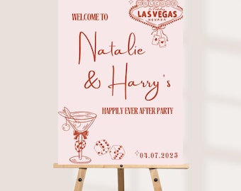 Personalised Las Vegas Wedding Welcome Sign – Casino Themed Happily Ever After Party Board - 3 Colour Options