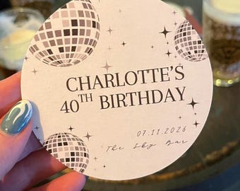 Disco Ball Personalised Coasters | Birthday Party Coasters | Wedding Favours | Custom Name Age Date Beer Mats