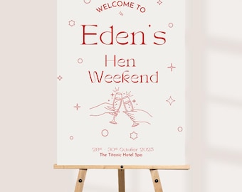 Personalised Hen Party Welcome Sign | Custom Hen Weekend Board | Bachelorette Party Decoration | Elegant Minimalist Hen Do Sign | A3, A2, A1
