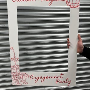 Printed Personalised Engagement Party Selfie Frame – Disco Ball & Champagne Tower Design – Custom Names – 55x78cm – Foamex Photo Prop image 5