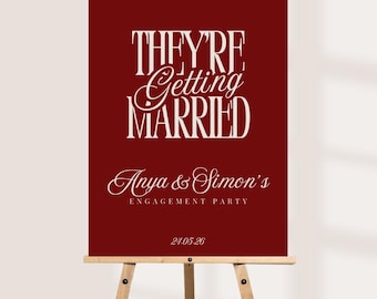 Red Engagement Welcome Board, Personalised Modern Engagement Party Sign, They're Getting Married Decor, Custom Names Date Board