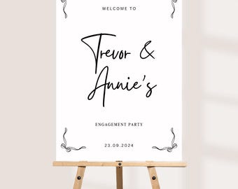 Personalised Engagement Party Welcome Board, Minimalist Couple Sign, Modern Script Engagement Foam Board, Custom Printed Event Sign