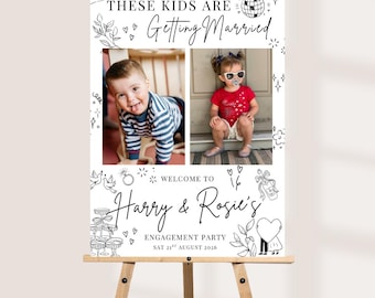 These Kids Are Getting Married Sign, Personalised Engagement Party Welcome Board, Custom Couple Photo Collage Decor, Foamex Party Sign Board