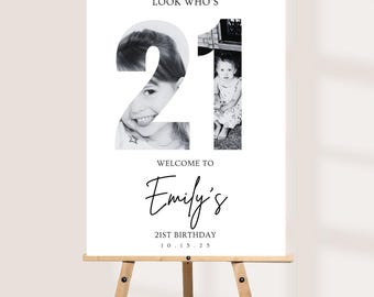 Personalised 21st Birthday Welcome Sign, Custom Photo Birthday Welcome Board, Look Who’s 21 Party Sign, Birthday Foam Board Decor