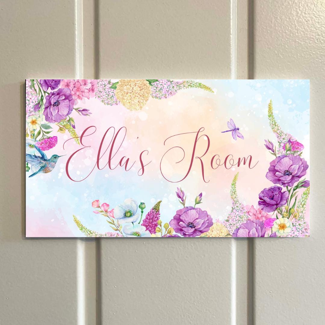 Personalised Floral Room Sign – Custom Name Door Plaque for Children ...