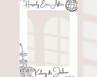 Personalised Printed Wedding Selfie Frame: Disco Ball Champagne Tower Design