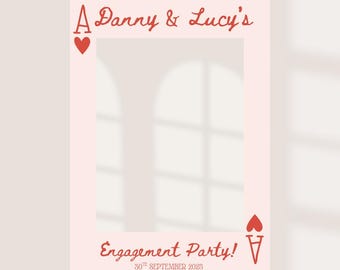 Personalised Engagement Party Selfie Frame | Custom Names & Date | Fun Photo Prop | Ace of Hearts Playing Card Design | Printed Foamex Board