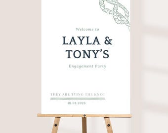Printed Personalised Engagement Party Welcome Sign – “They Are Tying the Knot” Design – Custom Names & Date – A3 / A2 / A1 – Foamex Board
