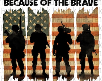 Land of the Free Because of the Brave PNG, Honor and Remember Veterans Day PNG, Patriotic 4th of July Sublimation Design, USA Flag Png