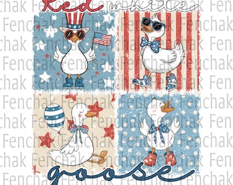 Red White and Goose 4th of July Png, American Boy Girl Checkerd Design, Patriotic Goose Png, Memorial Day, USA PNG, Independence Day Png