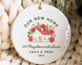 Custom New Home Ornament, Personalized New House Ornament, Our New Home Keepsake, Friend New Home Gift, New Home Address Ornament Watercolor