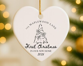 Custom New House Ornament, Personalized First Christmas In Our New Home Ornament, New Home Keepsake Couple, Home Address Ornament With Name