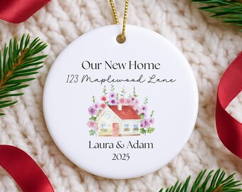 Personalized New Home Ornament, Custom New House Ornament, Our New Home Keepsake, Friend New Home Gift, New Home Address Ornament Watercolor