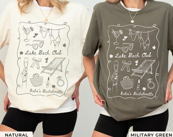 Custom Lake Bachelorette Shirt, Camp Bach Party Tshirt, Hiking Outdoor Bride Tee, Boat Themed Girl Trip Tee, Mountain Lake Wife Doodle