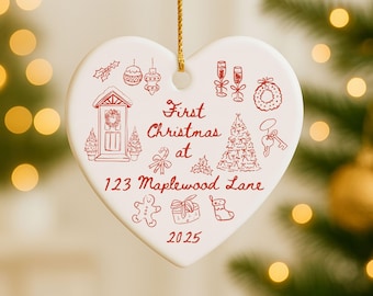 First Christmas In Our New Home Ornament, Custom New Home Gift For Couple, Personalized New House Keepsake, Friend New Home Ornament Doodle